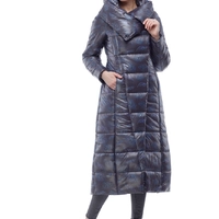 Женское зимнее пальто Комильфо (темно-синий принт милитари)