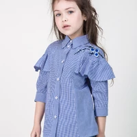 Красивая рубашка для девочки оригинального дизайна Suzie. Грета рубашка синий клетка р.146