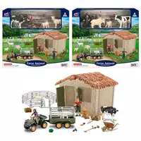 Ферма Q 9899 ZJ 77 (12) 2 вида, 30 элементов, 3 фигурки животных, фермер, машинка с прицепом, аксессуары, в коробке