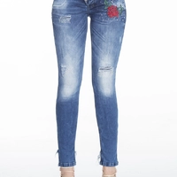 Женские синие джинсы узкие с потертостями CIPO & BAXX
