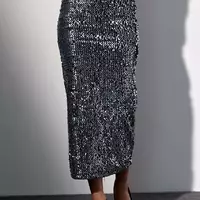 Бархатная юбка-карандаш с пайетками - черный цвет, L (есть размеры)