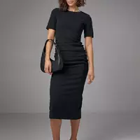 Силуэтное платье миди с драпировкой - черный цвет, S (есть размеры)