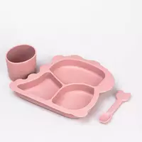 Набір силіконового посуду для дітей Динозавр 3 предмети, рожевий