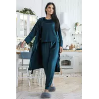 Комплект трійка халат з брючною піжамою Кб1580 Темно-зелений